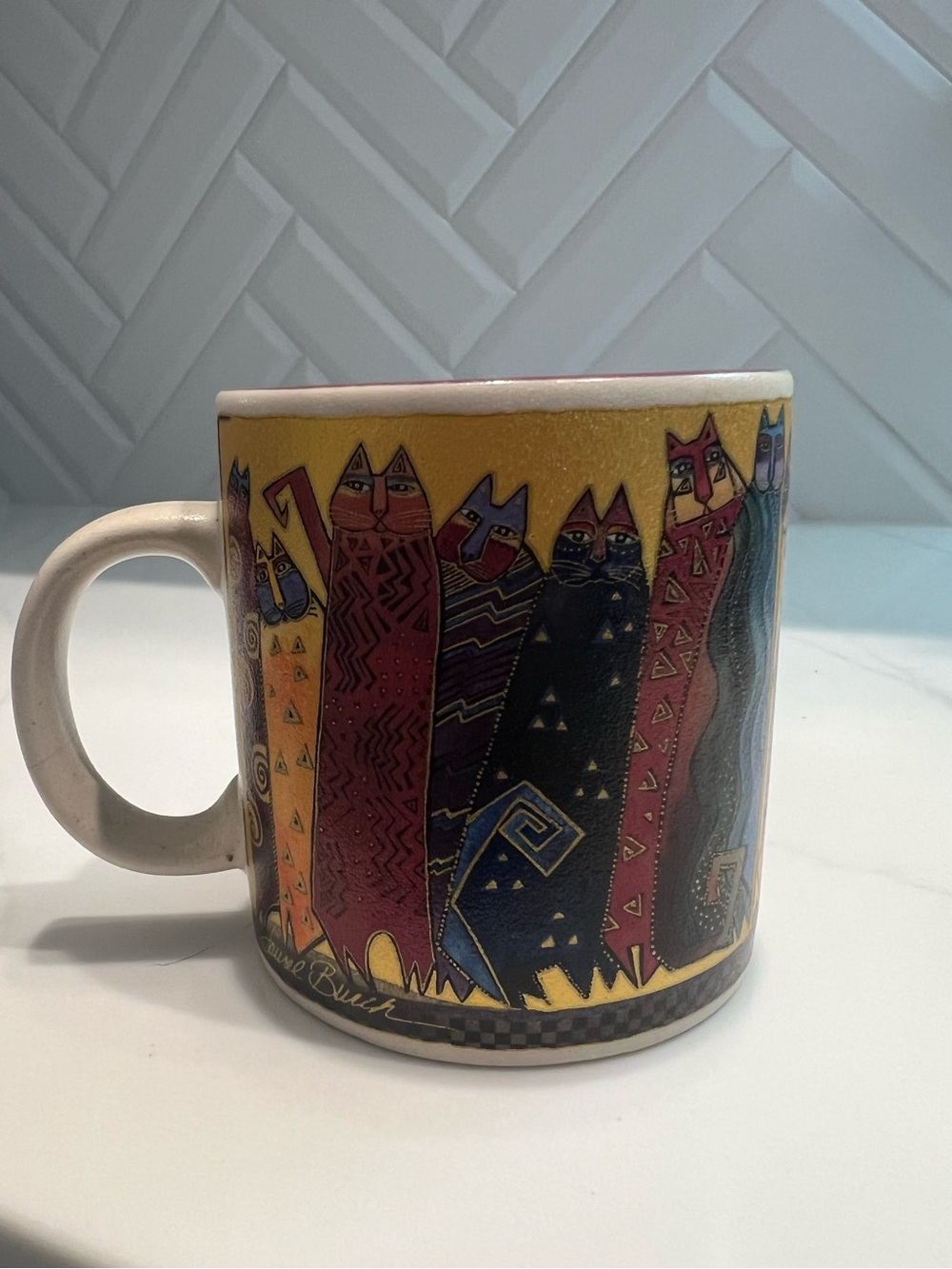 Laurel Burch Colorful Cat Art Ceramic Mug